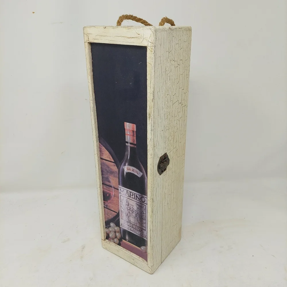 White Wooden Single Wine Bottle Box Clasp Closure Handle Decorative Storage